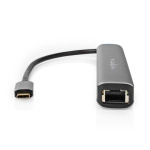 Nedis USB N Moniporttisovitin | USB 3.2 Gen 1 | USB-C™ Uros | HDMI™ Ulostulo / RJ45 Naaras / 2x USB-A Naaras / 2x USB-C™ | 5 Gbps | 0.20 m | Pyöreä | Kullattu | PVC | Antrasiitti | Laatikko
