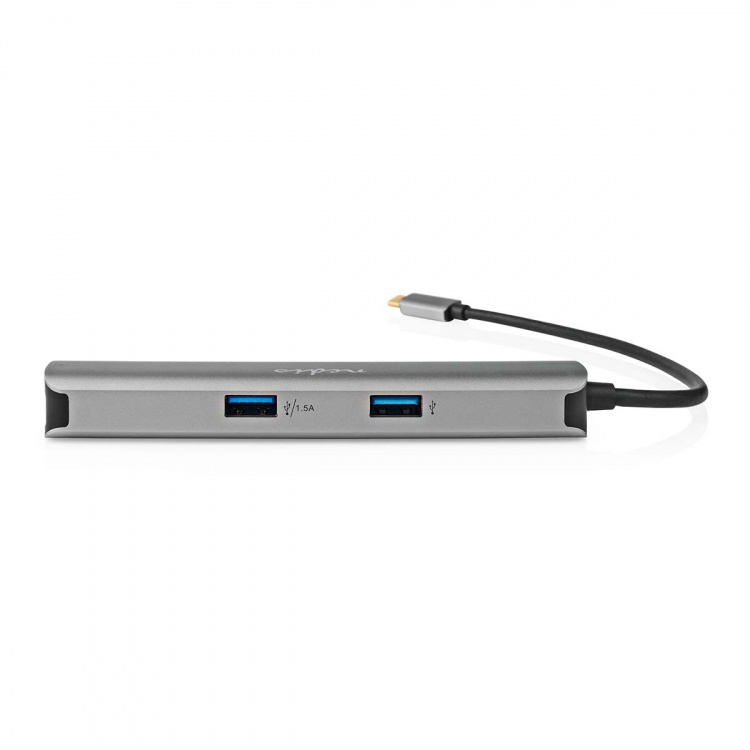 Nedis USB N Moniporttisovitin | USB 3.2 Gen 1 | USB-C™ Uros | HDMI™ Ulostulo / RJ45 Naaras / 2x USB-A Naaras / 2x USB-C™ | 5 Gbps | 0.20 m | Pyöreä | Kullattu | PVC | Antrasiitti | Laatikko