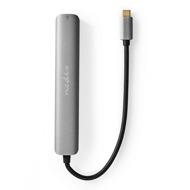 Nedis USB N Moniporttisovitin | USB 3.2 Gen 1 | USB-C™ Uros | HDMI™ Ulostulo / RJ45 Naaras / 2x USB-A Naaras / 2x USB-C™ | 5 Gbps | 0.20 m | Pyöreä | Kullattu | PVC | Antrasiitti | Laatikko