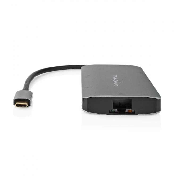 Nedis USB N Moniporttisovitin | 7-in-1 | USB 3.2 Gen 1 | USB-C™ Uros | HDMI™ Ulostulo / Micro SD / RJ45 Naaras / SD / USB-C™ Naaras / 3x USB-A Naaras | 5 Gbps | 0.20 m | Pyöreä | Kullattu | PVC | Antrasiitti | Laatikko