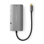 Nedis USB N Moniporttisovitin | 7-in-1 | USB 3.2 Gen 1 | USB-C™ Uros | HDMI™ Ulostulo / Micro SD / RJ45 Naaras / SD / USB-C™ Naaras / 3x USB-A Naaras | 5 Gbps | 0.20 m | Pyöreä | Kullattu | PVC | Antrasiitti | Laatikko