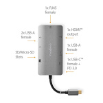 Nedis USB N Moniporttisovitin | 7-in-1 | USB 3.2 Gen 1 | USB-C™ Uros | HDMI™ Ulostulo / Micro SD / RJ45 Naaras / SD / USB-C™ Naaras / 3x USB-A Naaras | 5 Gbps | 0.20 m | Pyöreä | Kullattu | PVC | Antrasiitti | Laatikko