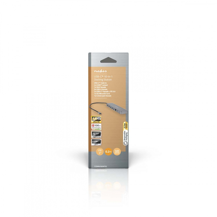 Nedis USB N Moniporttisovitin | 10-in-1 | USB 3.2 Gen 1 | USB-C™ Uros | Micro SD / RJ45 Naaras / SD / 2x HDMI™ / 2x USB-C™ / 3x USB-A Naaras | 0.40 m | Pyöreä | Kullattu | TPE | Antrasiitti | Laatikko Nedis USB N Moniporttisovitin | 10-in-1 | USB 3.2 Gen 1 | USB-C™ Uros | Micro SD / RJ45 Naaras / SD / 2x HDMI™ / 2x USB-C™ / 3x USB-A Naaras | 0.40 m | Pyöreä | Kullattu | TPE | Antrasiitti | Laatikko