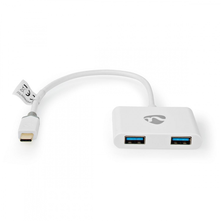 Nedis USB N Moniporttisovitin | 2-in-1 | USB 3.1 Gen1 | USB-C™ Uros | 2x USB-A | 1000 Mbps | 0.20 m | Pyöreä | Kullattu | PVC | Valkoinen | Ikkunallinen laatikko