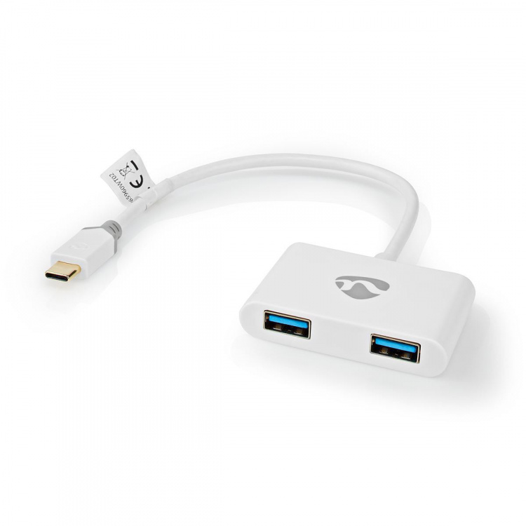 Nedis USB N Moniporttisovitin | 2-in-1 | USB 3.1 Gen1 | USB-C™ Uros | 2x USB-A | 1000 Mbps | 0.20 m | Pyöreä | Kullattu | PVC | Valkoinen | Ikkunallinen laatikko