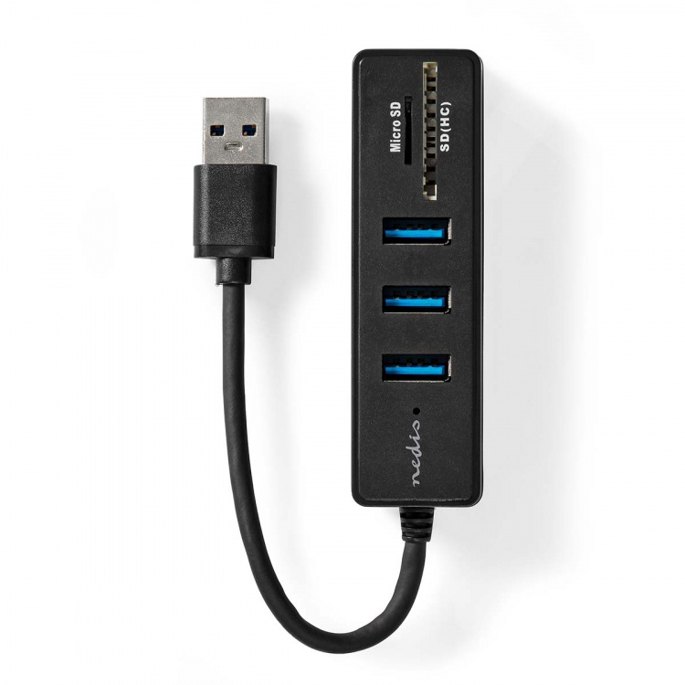 Nedis USB-keskitin | USB-A Male | 3x USB A Female | 5-Porttinen port(s) | USB 3.2 Gen 1 | USB Virta | 5 Gbps | SD & MicroSD
