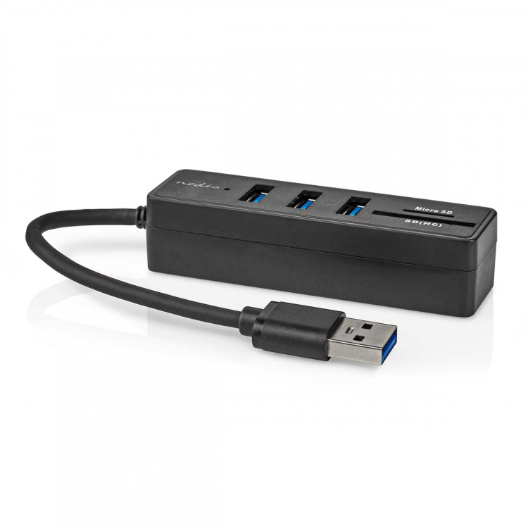 Nedis USB-keskitin | USB-A Male | 3x USB A Female | 5-Porttinen port(s) | USB 3.2 Gen 1 | USB Virta | 5 Gbps | SD & MicroSD