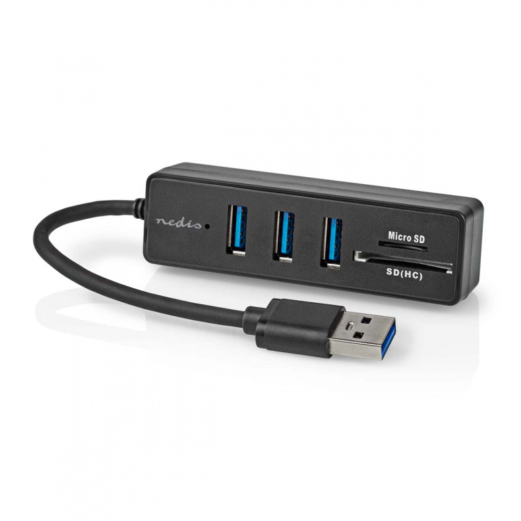 Nedis USB-keskitin | USB-A Male | 3x USB A Female | 5-Porttinen port(s) | USB 3.2 Gen 1 | USB Virta | 5 Gbps | SD & MicroSD