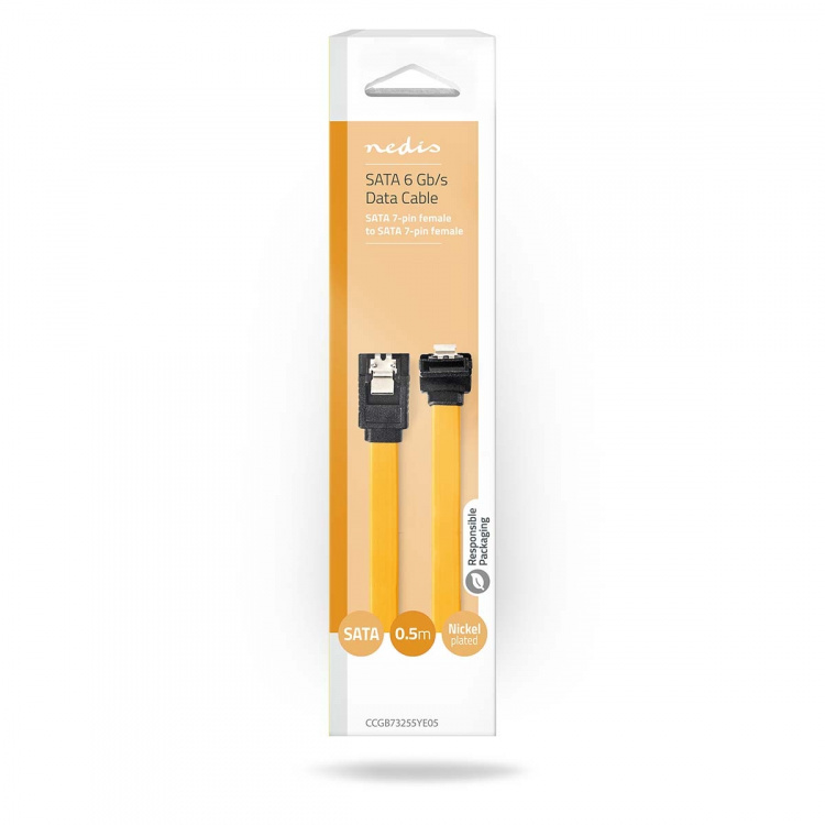 Nedis SATA kaapeli | 6 Gbps | SATA 7-Pin naaras | SATA 7-Pin naaras | Niklattu | 0.50 m | Litteä | PVC | Keltainen | Laatikko