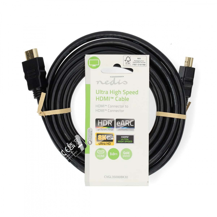 Nedis Ultra High Speed HDMI ™ -kaapeli | HDMI™ liitin | HDMI™ liitin | 8K@60Hz | 48 Gbps | 3.00 m | Pyöreä | 6.7 mm | Musta | Label Nedis Ultra High Speed HDMI ™ -kaapeli | HDMI™ liitin | HDMI™ liitin | 8K@60Hz | 48 Gbps | 3.00 m | Pyöreä | 6.7 mm | Musta | Label