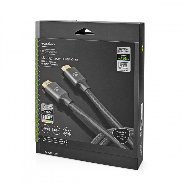 Nedis Ultra High Speed HDMI ™ -kaapeli | HDMI™ liitin | HDMI™ liitin | 8K@60Hz | 48 Gbps | 3.00 m | Pyöreä | 6.7 mm | Gun Metal Harmaa | Laatikko kannella ja ikkunalla Nedis Ultra High Speed HDMI ™ -kaapeli | HDMI™ liitin | HDMI™ liitin | 8K@60Hz | 48 Gbps | 3.00 m | Pyöreä | 6.7 mm | Gun Metal Harmaa | Laatikko kannella ja ikkunalla