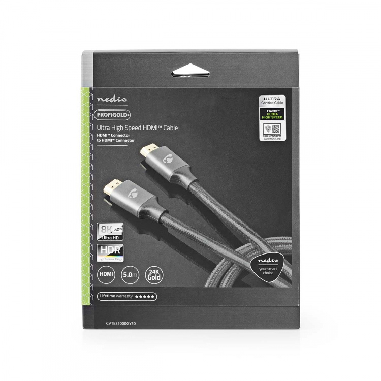 Nedis Ultra High Speed HDMI ™ -kaapeli | HDMI™ liitin | HDMI™ liitin | 8K@60Hz | 48 Gbps | 5.00 m | Pyöreä | 6.7 mm | Gun Metal Harmaa | Laatikko kannella ja ikkunalla Nedis Ultra High Speed HDMI ™ -kaapeli | HDMI™ liitin | HDMI™ liitin | 8K@60Hz | 48 Gbps | 5.00 m | Pyöreä | 6.7 mm | Gun Metal Harmaa | Laatikko kannella ja ikkunalla