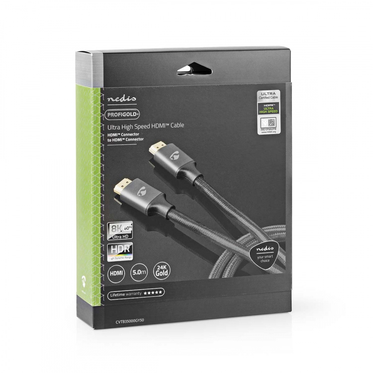 Nedis Ultra High Speed HDMI ™ -kaapeli | HDMI™ liitin | HDMI™ liitin | 8K@60Hz | 48 Gbps | 5.00 m | Pyöreä | 6.7 mm | Gun Metal Harmaa | Laatikko kannella ja ikkunalla Nedis Ultra High Speed HDMI ™ -kaapeli | HDMI™ liitin | HDMI™ liitin | 8K@60Hz | 48 Gbps | 5.00 m | Pyöreä | 6.7 mm | Gun Metal Harmaa | Laatikko kannella ja ikkunalla