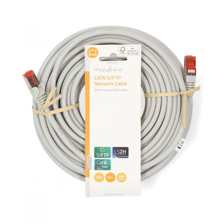 Nedis CAT6 Verkkokaapeli | RJ45 uros | RJ45 uros | S/FTP | 20.0 m | Pyöreä | LSZH | Harmaa | Label