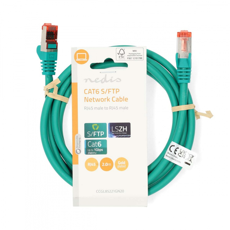 Nedis CAT6 Verkkokaapeli | RJ45 uros | RJ45 uros | S/FTP | 2.00 m | Pyöreä | LSZH | Vihreä | Label