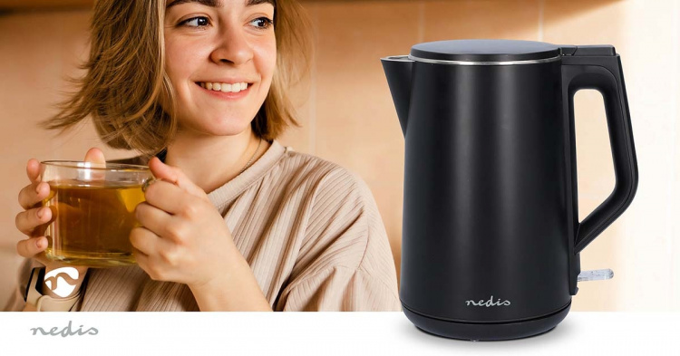 Nedis Vedenkeitin | 1.5 l | Muovi | Musta | Pyörivä 360 astetta | Piilotettu lämmityselementti | Strix® ohjain | Tyhjäksi kiehumisen suoja