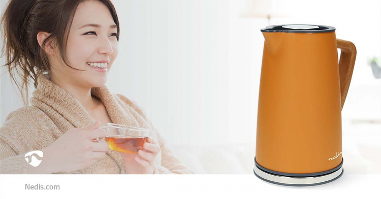 Nedis Vedenkeitin | 1.7 l | Soft-Touch | Oranssi | Pyörivä 360 astetta | Piilotettu lämmityselementti | Strix® ohjain | Tyhjäksi kiehumisen suoja