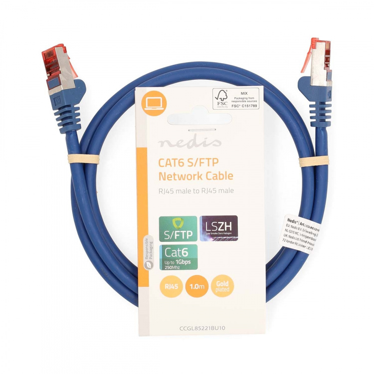 Nedis CAT6 Verkkokaapeli | RJ45 uros | RJ45 uros | S/FTP | 1.00 m | Pyöreä | LSZH | Sininen | Label Nedis CAT6 Verkkokaapeli | RJ45 uros | RJ45 uros | S/FTP | 1.00 m | Pyöreä | LSZH | Sininen | Label