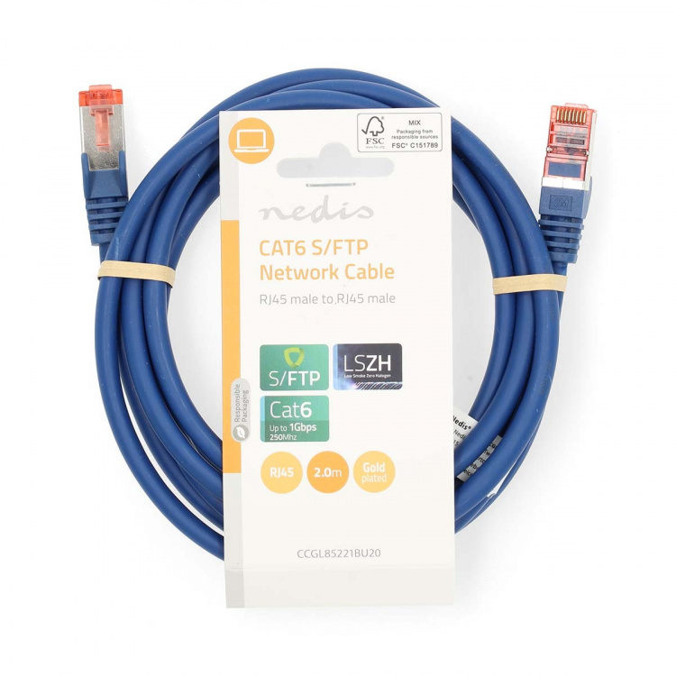 Nedis CAT6 Verkkokaapeli | RJ45 uros | RJ45 uros | S/FTP | 2.00 m | Pyöreä | LSZH | Sininen | Label Nedis CAT6 Verkkokaapeli | RJ45 uros | RJ45 uros | S/FTP | 2.00 m | Pyöreä | LSZH | Sininen | Label