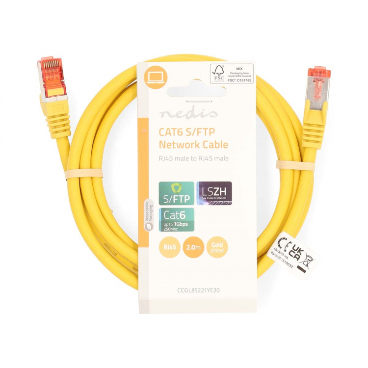 Nedis CAT6 Verkkokaapeli | RJ45 uros | RJ45 uros | S/FTP | 2.00 m | Pyöreä | LSZH | Keltainen | Label