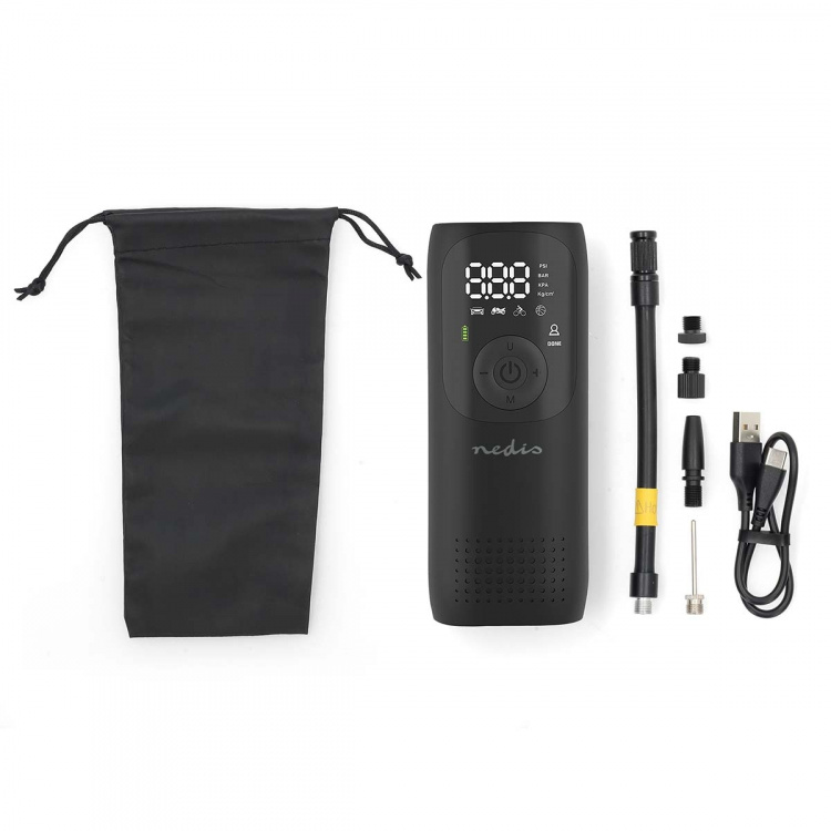 Nedis Ladattava ilmakompressori | 0.1 - 10.3 Bar | Dunlop Venttiili | Toimintatilat: Auto / Moottoripyörä / Polkupyörä / Pallo | Kyllä | Ilmanpainemittari