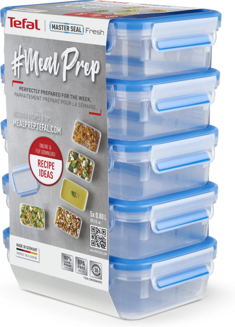 Tefal MasterSeal MealPrep -säilytysrasiasetti, 5 x 0,8 L