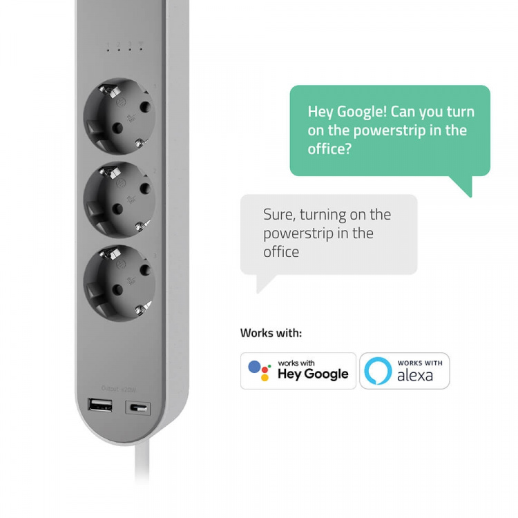 Hombli Smart Power Strip 3-way Grey USB-C & USB-A Hombli Smart Power Strip 3-way Grey USB-C & USB-A