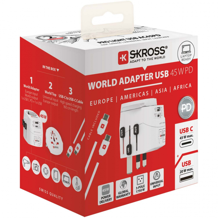 SKROSS PRO Light USB AC45PD World 1xUSB-C PD + 1 x USB-A 45W