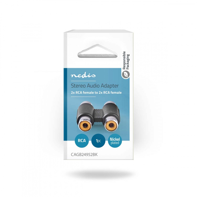 Nedis Stereoäänisovitin | 2x RCA Naaras | 2x RCA Naaras | Niklattu | Suora | ABS-Muovi | Musta | 1 kpl | Laatikko