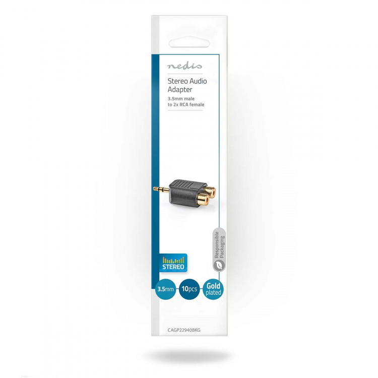 Nedis Stereoäänisovitin | 3.5 mm uros | 2x RCA Naaras | Kullattu | Suora | ABS-Muovi | Musta | 10 kpl | Kirjekuori