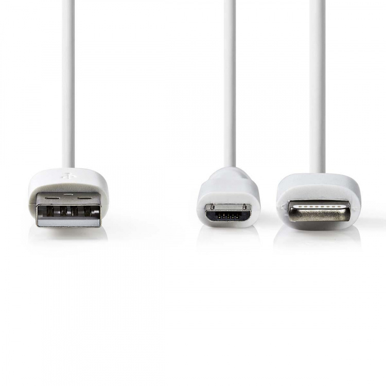 Nedis 2 in 1 kaapeli | USB 2.0 | USB-A Uros | Apple Lightning 8-Pin / USB Micro-B Uros | 480 Mbps | 1.00 m | Niklattu | Pyöreä | PVC | Valkoinen | Muovipussi