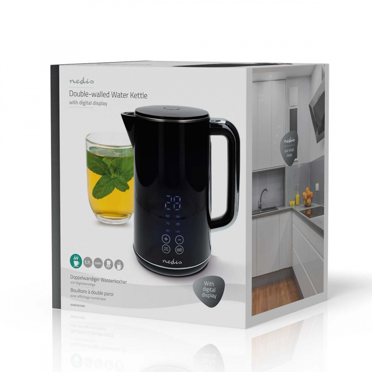 Nedis Vedenkeitin | 1.7 l | Muovi | Musta | 50,60,70,80,90,100 °C | Lämpötilailmaisin | Pyörivä 360 astetta | Piilotettu lämmityselementti | Strix® ohjain | Tyhjäksi kiehumisen suoja Nedis Vedenkeitin | 1.7 l | Muovi | Musta | 50,60,70,80,90,100 °C | Lämpötilailmaisin | Pyörivä 360 astetta | Piilotettu lämmityselementti | Strix® ohjain | Tyhjäksi kiehumisen suoja