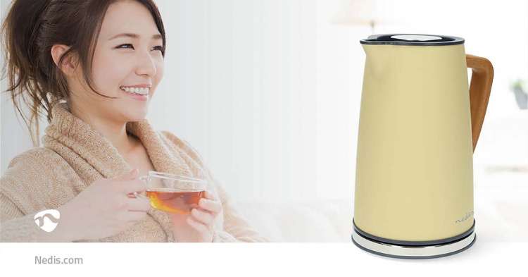 Nedis Vedenkeitin | 1.7 l | Soft-Touch | Keltainen | Pyörivä 360 astetta | Piilotettu lämmityselementti | Strix® ohjain | Tyhjäksi kiehumisen suoja