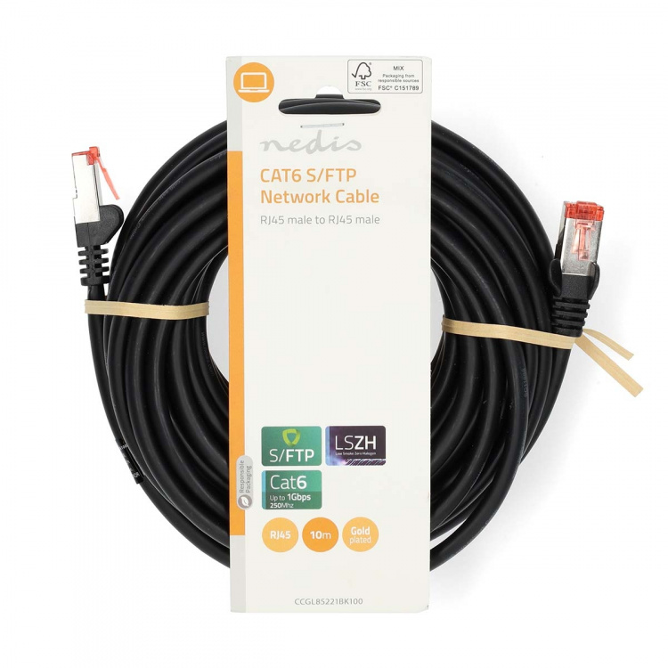 Nedis CAT6 Verkkokaapeli | RJ45 uros | RJ45 uros | S/FTP | 10.0 m | Pyöreä | LSZH | Musta | Label