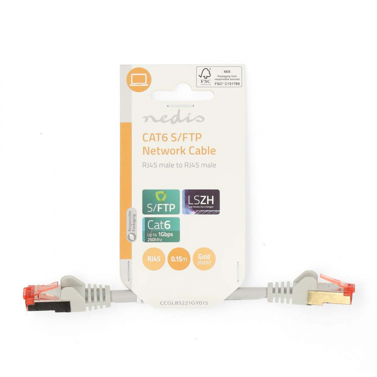 Nedis CAT6 Verkkokaapeli | RJ45 uros | RJ45 uros | S/FTP | 0.15 m | Pyöreä | LSZH | Harmaa | Label