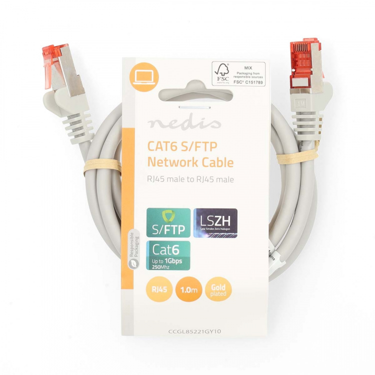 Nedis CAT6 Verkkokaapeli | RJ45 uros | RJ45 uros | S/FTP | 1.00 m | Pyöreä | LSZH | Harmaa | Label Nedis CAT6 Verkkokaapeli | RJ45 uros | RJ45 uros | S/FTP | 1.00 m | Pyöreä | LSZH | Harmaa | Label