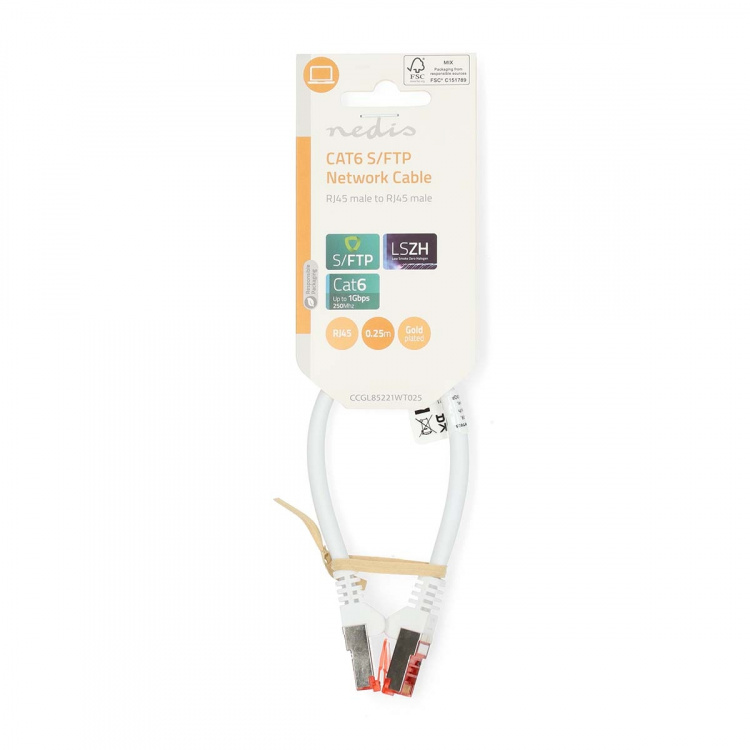Nedis CAT6 Verkkokaapeli | RJ45 uros | RJ45 uros | S/FTP | 0.25 m | Pyöreä | LSZH | Valkoinen | Label