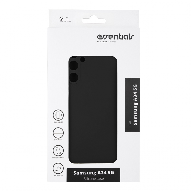 Essentials Samsung Galaxy A34 5G silicone back cover, black Essentials Samsung Galaxy A34 5G silicone back cover, black