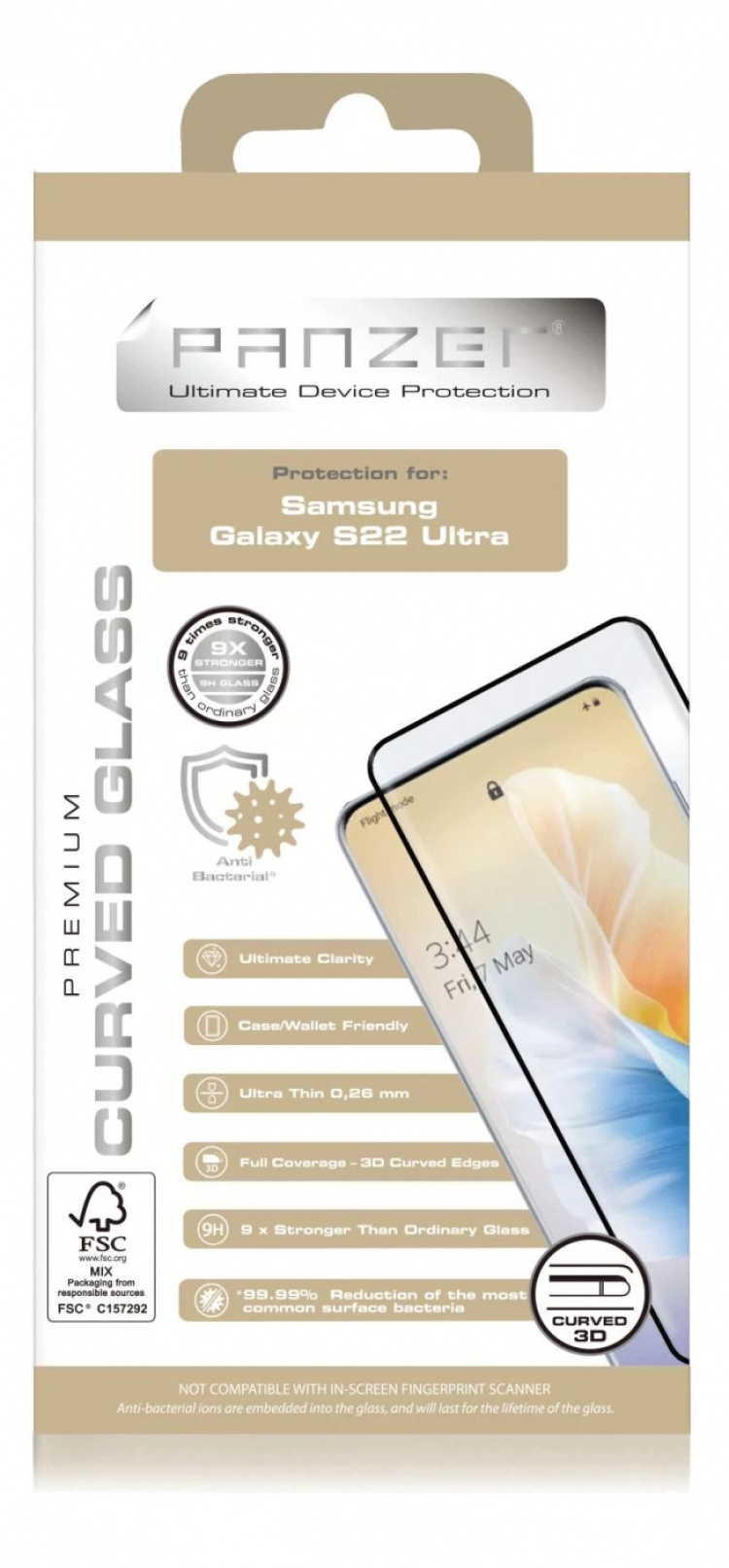 panzer Samsung Galaxy S22 Ultra Curved Glass, black