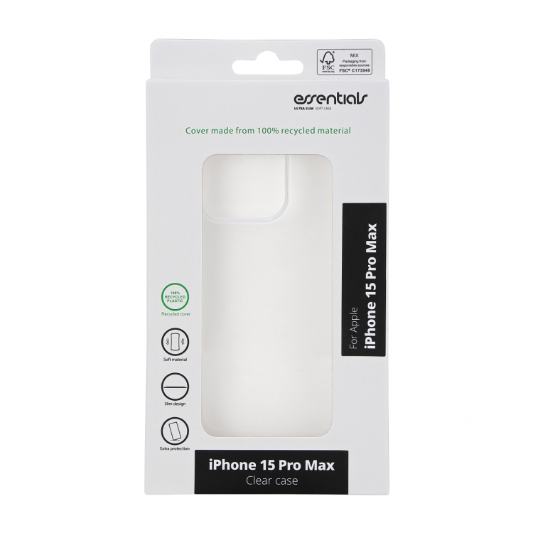 Essentials iPhone 15 Pro Max recycled TPU back cover, transparent