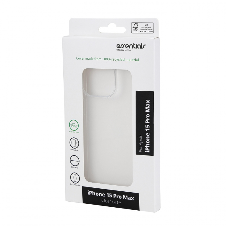Essentials iPhone 15 Pro Max recycled TPU back cover, transparent