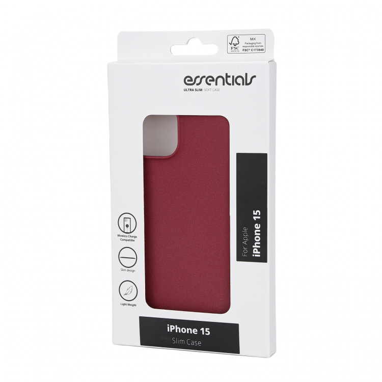 Essentials iPhone 15 sand bursted back cover, burgundy Essentials iPhone 15 sand bursted back cover, burgundy