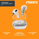 Streetz T150 TWS earphones, Transparent White
