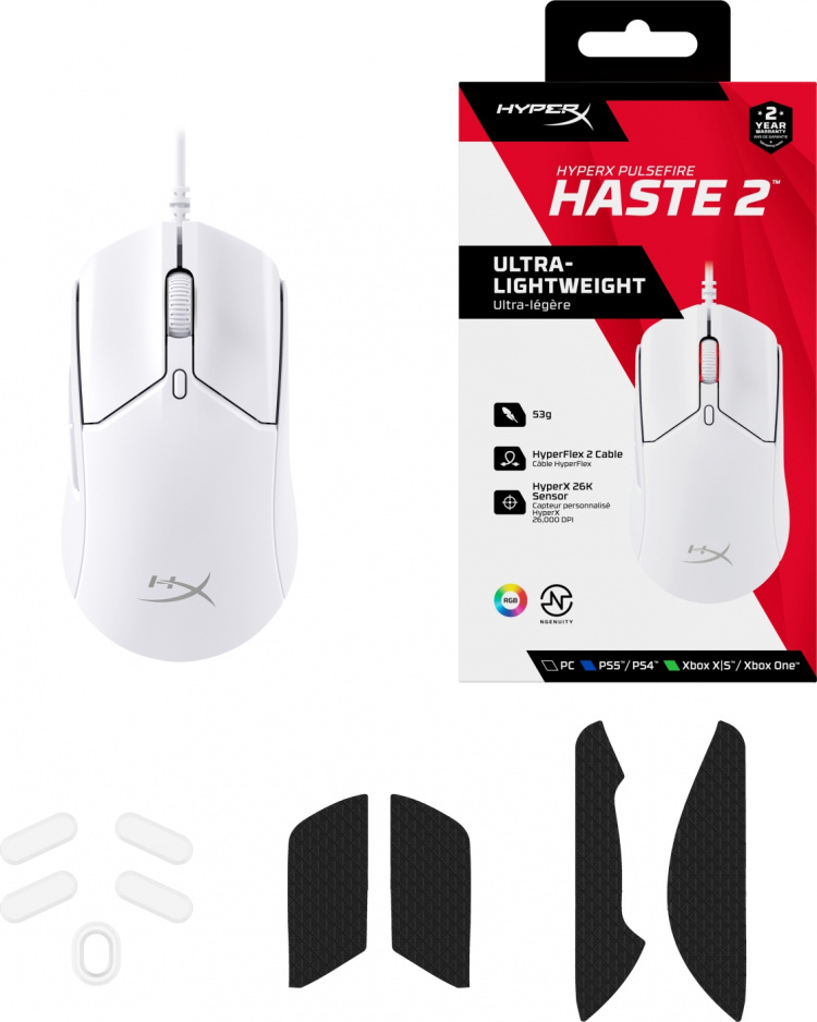 HyperX Pulsefire Haste 2 Gaming Mouse -pelihiiri, valkoinen