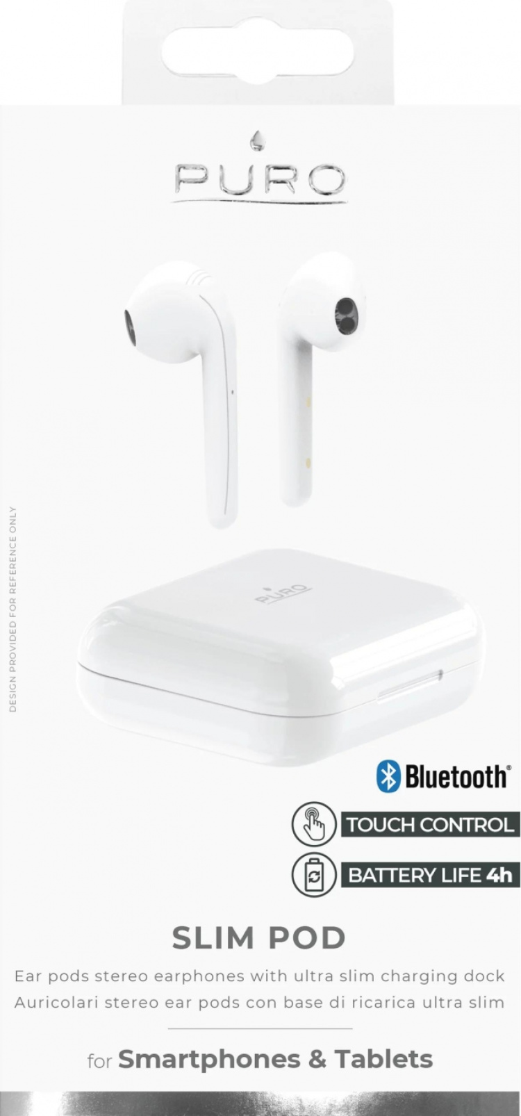 Puro Bluetooth Slim Pod hörlurar med laddstation, Vit Puro Bluetooth Slim Pod hörlurar med laddstation, Vit