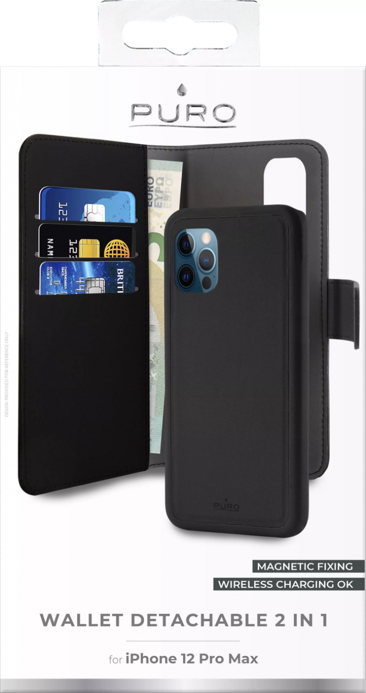 Puro iPhone 12 Pro Max, EcoLeather Wallet Detach, black Puro iPhone 12 Pro Max, EcoLeather Wallet Detach, black