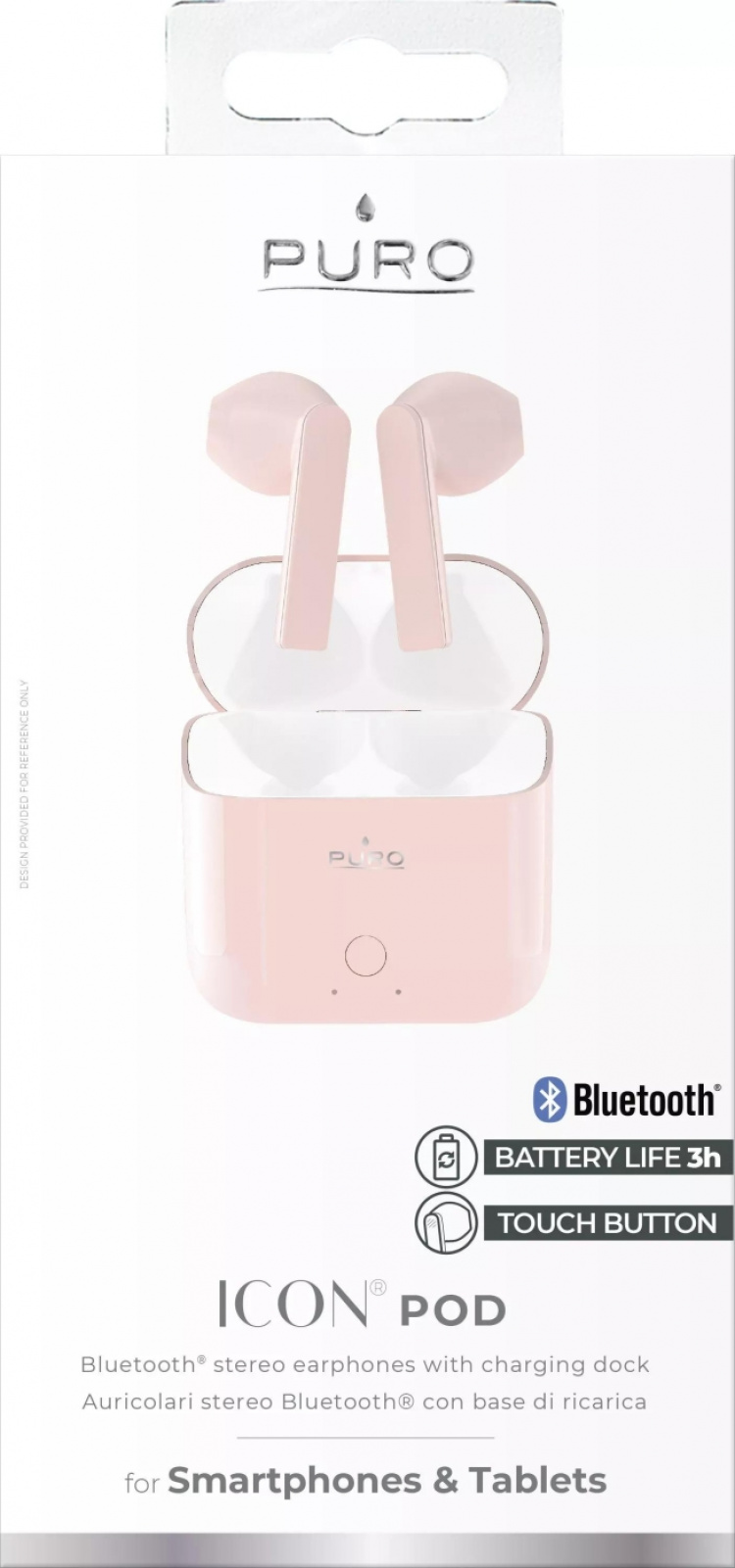 Puro ICON POD, Bluetooth-kuulokkeet ja latauskotelo, Rose Puro ICON POD, Bluetooth-kuulokkeet ja latauskotelo, Rose