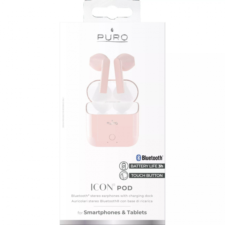 Puro ICON POD, Bluetooth-kuulokkeet ja latauskotelo, Rose Puro ICON POD, Bluetooth-kuulokkeet ja latauskotelo, Rose