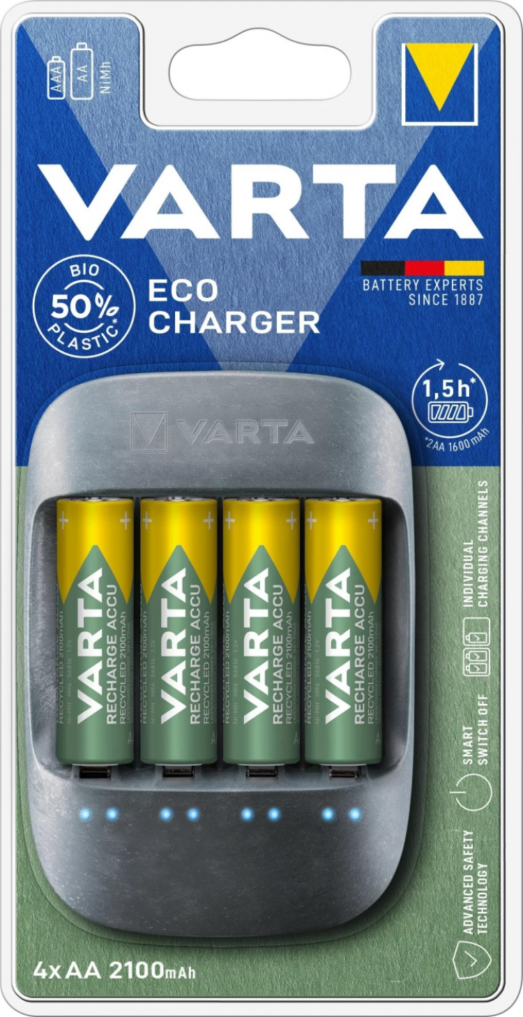 Varta Eco Charger + 4x AA Batteries (56816), 2100 mAh