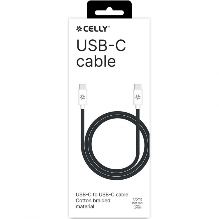 Celly USB-C - USB-C-kabel 60W 1,5 m Svart Celly USB-C - USB-C-kabel 60W 1,5 m Svart